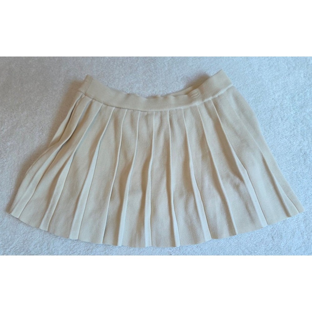 Daisy Off White Cream Pleated Knit Mini Skirt Womens Large Preppy Tennis Skirt